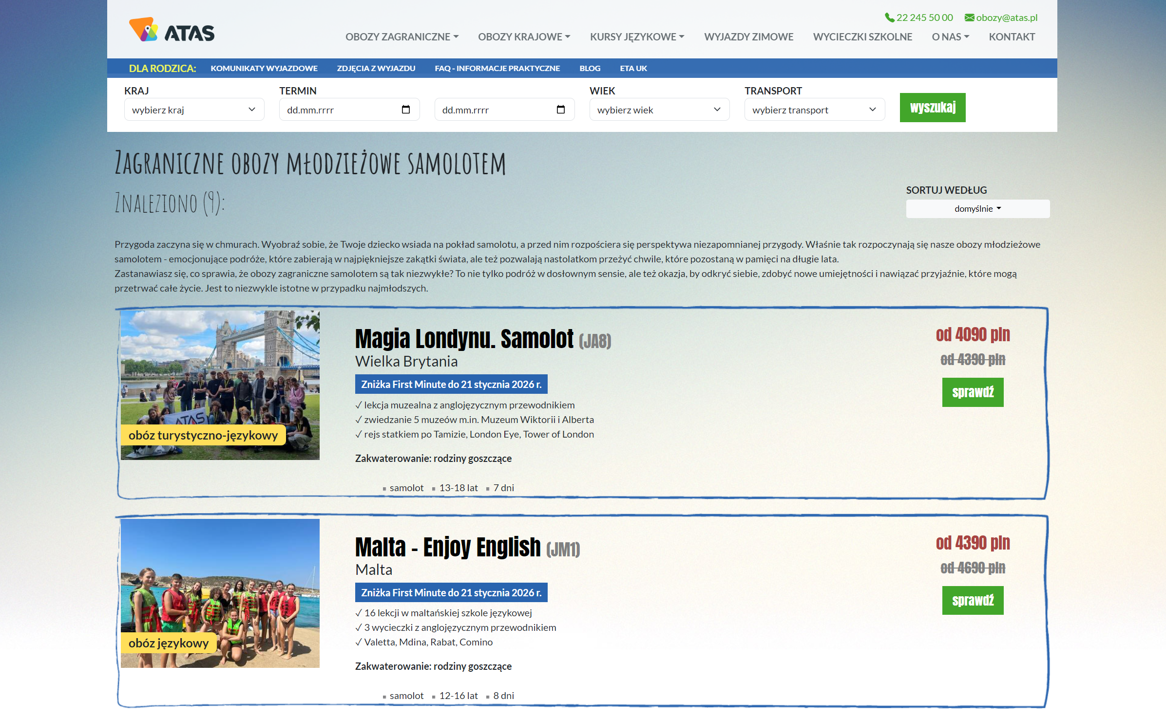 Obozy młodzieżowe samolotem - gdzie polecieć w 2026 roku?